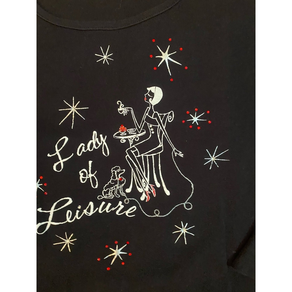 Nicki by Nicole Miller Black Shirt Sz XL rhinestones Lady of‎ leisure